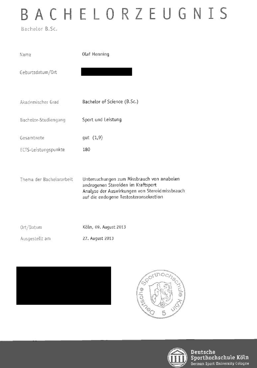 Redigierter Auszug aus dem Nachweis B.Sc. Sport und Leistung von Olaf Henning an der Deutschen Sporthochschule Köln