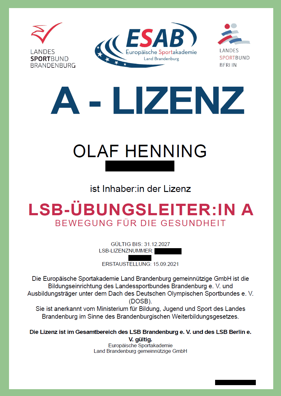 Redigierter Auszug aus der Übungsleiter A-Lizenz Bewegung für die Gesundheit von Olaf Henning